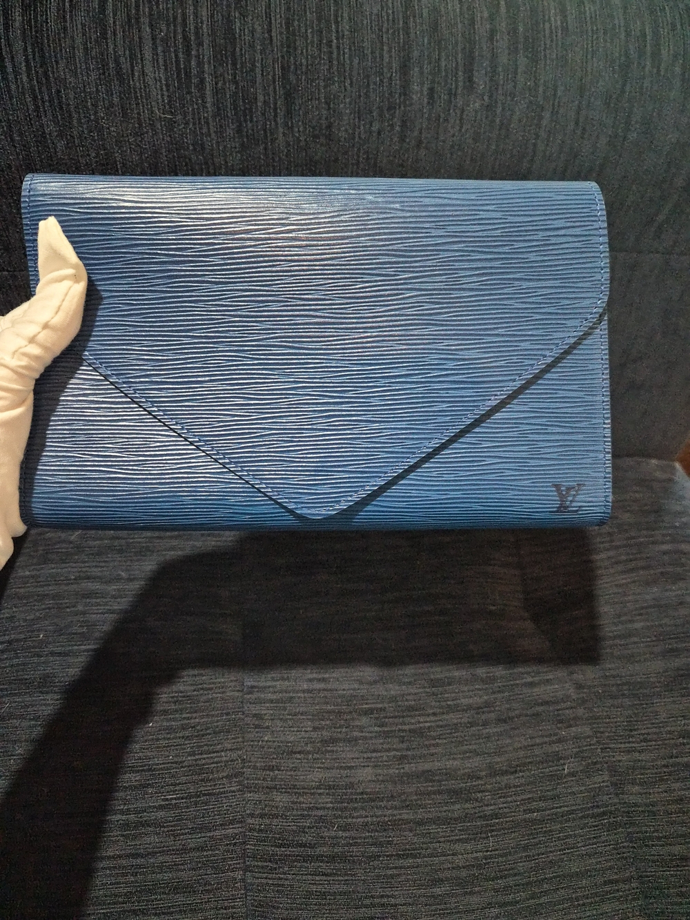 Louis Vuitton Epi Pochette Art Deco Clutch Bag Toledo Blue Vintage Envelope - Picture 13 of 13